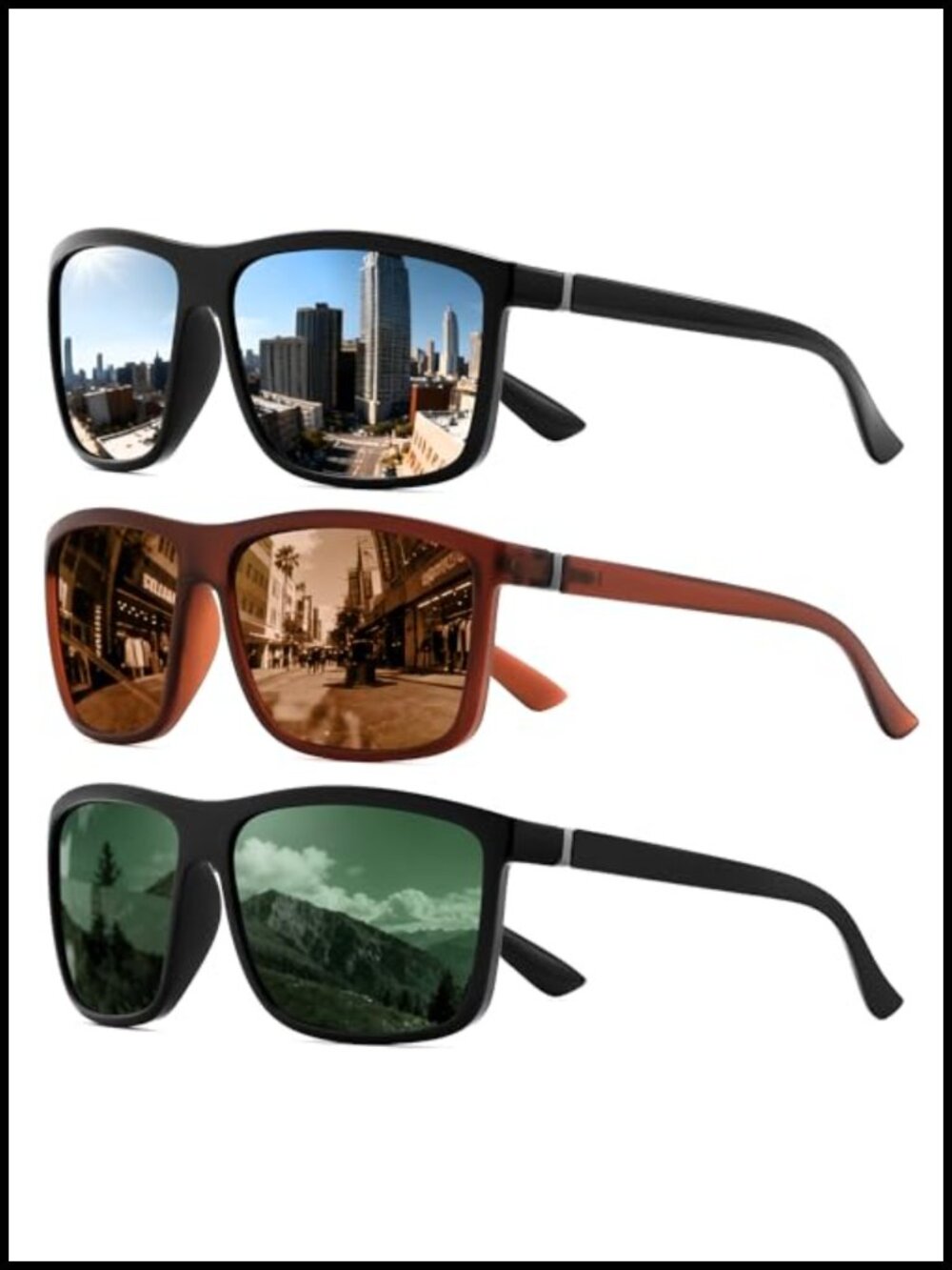 Polarized Square Sunglasses UV400 Protection Full Frame Wrap Around